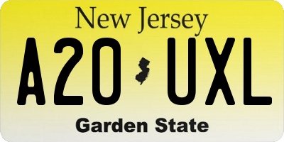 NJ license plate A20UXL