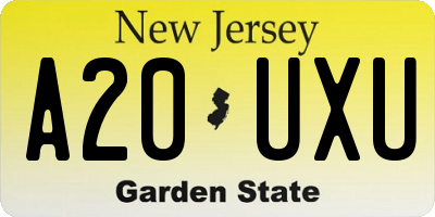 NJ license plate A20UXU