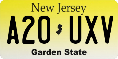 NJ license plate A20UXV