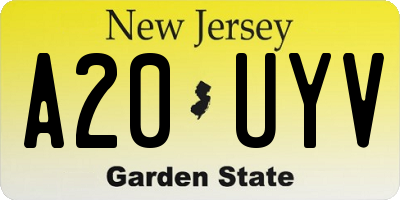NJ license plate A20UYV