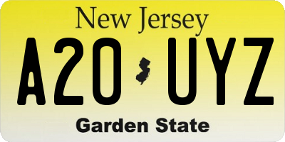 NJ license plate A20UYZ