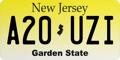 NJ license plate A20UZI