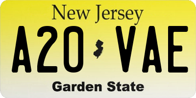 NJ license plate A20VAE