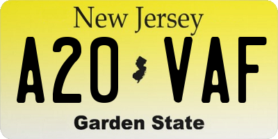 NJ license plate A20VAF