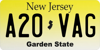 NJ license plate A20VAG