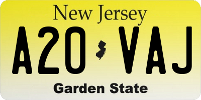 NJ license plate A20VAJ