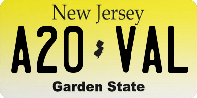 NJ license plate A20VAL