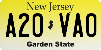 NJ license plate A20VAO