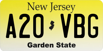 NJ license plate A20VBG