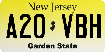 NJ license plate A20VBH