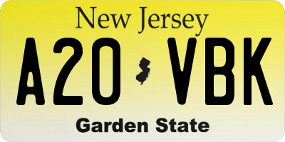 NJ license plate A20VBK