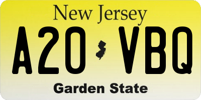 NJ license plate A20VBQ