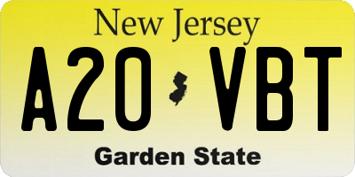 NJ license plate A20VBT