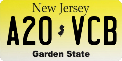 NJ license plate A20VCB