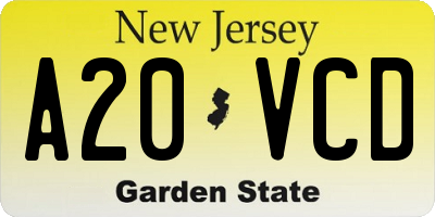 NJ license plate A20VCD