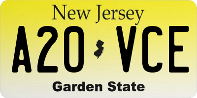 NJ license plate A20VCE