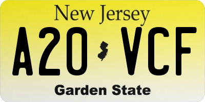 NJ license plate A20VCF