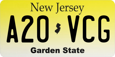 NJ license plate A20VCG