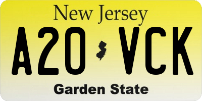 NJ license plate A20VCK