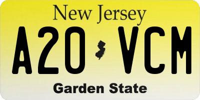 NJ license plate A20VCM