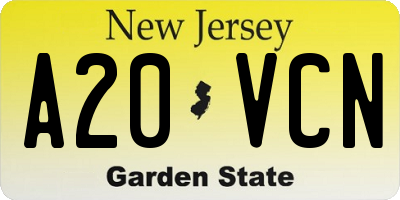 NJ license plate A20VCN