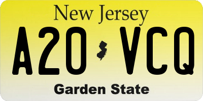 NJ license plate A20VCQ