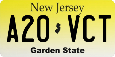 NJ license plate A20VCT