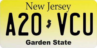 NJ license plate A20VCU