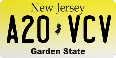 NJ license plate A20VCV