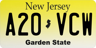 NJ license plate A20VCW
