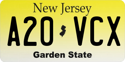 NJ license plate A20VCX