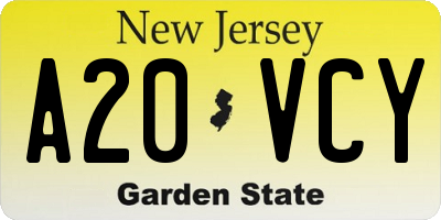 NJ license plate A20VCY