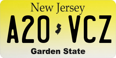 NJ license plate A20VCZ