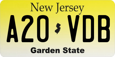 NJ license plate A20VDB