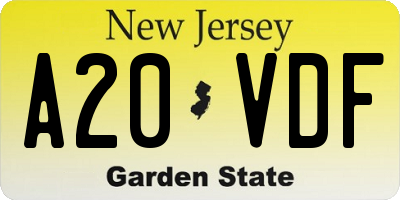 NJ license plate A20VDF