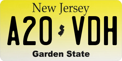 NJ license plate A20VDH