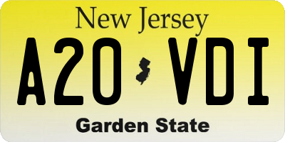 NJ license plate A20VDI