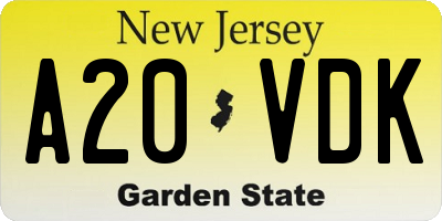 NJ license plate A20VDK