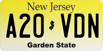 NJ license plate A20VDN