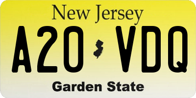 NJ license plate A20VDQ
