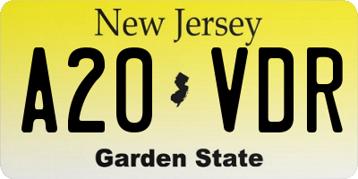 NJ license plate A20VDR
