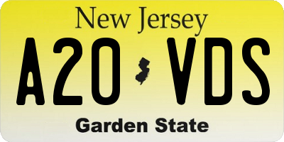 NJ license plate A20VDS
