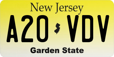 NJ license plate A20VDV