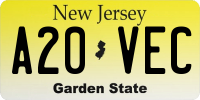 NJ license plate A20VEC