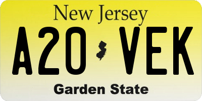 NJ license plate A20VEK