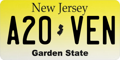 NJ license plate A20VEN