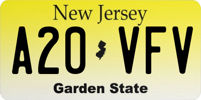 NJ license plate A20VFV