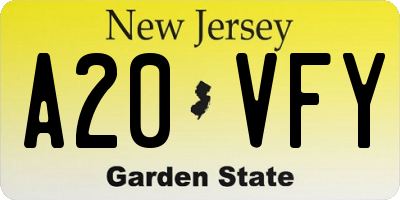 NJ license plate A20VFY