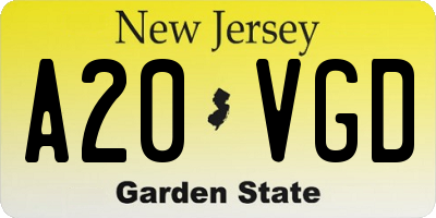 NJ license plate A20VGD