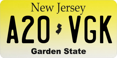 NJ license plate A20VGK